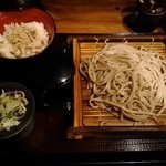 嵯峨谷 - アジご飯セット。490えん。おそば、細麺も選べるって知らなかったよ。。