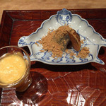 お料理 佐藤 - みかんジュースとわらび餅、焼き柿