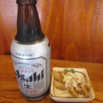 破顔 - 暑かったのでビールを注文。おつまみは葱メンマ