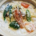 遊食庵にしのみや - 熱々ナベスパのクリームソースの味わい好し！