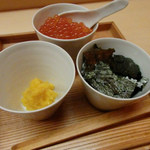 松川 - 自家製のカラスミ、いくら、じゃこ、そして海苔