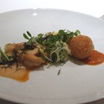 エクアトゥール - ズワイ蟹クリームコロッケ、スモークしたオマール海老のカネロニ、甲殻類のソースとトマトのペルベレ、エルプミックス