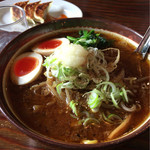 らーめん 田中家 - 味噌ラーメン(ほうれん草は長男からd(^-')味玉ラーパス)