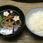 小野川温泉　たかさごや - ご飯とお吸い物