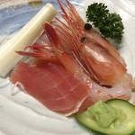 小野川温泉　たかさごや - お造り（鮪・甘海老・ハマチ）