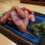 こみっと - チーズ入りウインナー　茎わさびをつけて食べます！