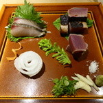 お造り　本かつお、さわら、剣先いか