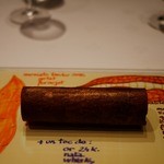 レストラン サンパウ - NEULA GEGANT DE XOCOLATA：チョコロール
      サツマイモ、チョコのテクスチャー、ウイスキー