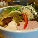 むぎとオリーブ - ［2016/01］鶏と蛤の濃厚つけ麺・大(980円)