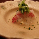 虎白 - 天然車海老、焼き茄子、みぞれ酢(2016/2)