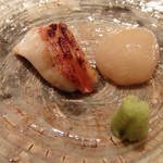 虎白 - キンメ、胡麻葛餅、山葵(2016/2)
      