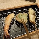 海鮮串天ぷら 中野家 - 串天ぷら（海老、なめろう、〆さば）