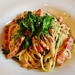 Ｌａ Ｖｉｔａ - 『ランチコース』！菜花と大根とベーコンのぺペロンチーノ！唐辛子とガーリックが効いたオイルベースのパスタ～♪(^o^)丿