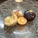 ラ フォンターナ アッヅッラ - ピエモンテのドルチェ盛り合わせ【ボネ、パンナコッタ、ゴルゴンゾーラジェラート】宮崎産キンカンたまたま