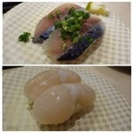 博多旨鮨 小野 - ◆鯖(240円）・・普通。
◆ホタテ(240円）・・甘みを感じ美味しいそうです。