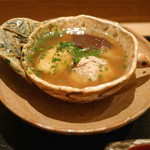 虎白 - 「小鍋」鴨のつくね、腿肉の鍋、茄子、キクラゲ原木　2015年11月