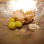 虎白 - 「揚物」甘鯛鱗付き笹葉燻、銀杏　2015年11月