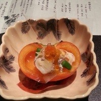一游 - 柿の白和え、バイ貝、いくら、雲丹、大根、人参、ぜんまい、アーモンド