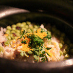 玉峰館 - お食事 『 春色 』 碓井豆 黒米 真鯛 お米は山形県産のつや姫☆