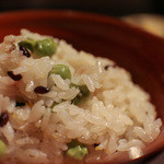 玉峰館 - お食事 『 春色 』 碓井豆 黒米 真鯛 お米は山形県産のつや姫☆