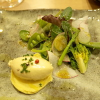 Restaurant つじ川 - ・前菜～サラダ、フォアグラのムース、安納芋のピューレ