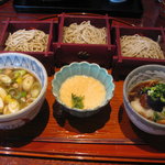 くろ麦 - 三味そば1,200円（鴨・揚げ茄子・とろろ）