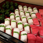 風土食品 - 本日の京漬物寿司(菜の花、千枚漬、赤かぶら)を