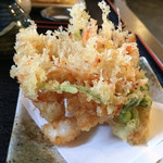 手打ちそば天ぷら 那央人 - えびす天 
      二種類の海老とホタテ貝柱 かき揚