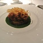 ラ・トルテュ - 真鱈白子のムニエル
      タラコとジャガイモのブリニ、パセリのクーリ