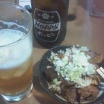 煮込み、ホッピー（飲みかけ）