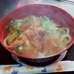 Tako Ichiba - 温うどん　300円　ごぼう天　たこ焼き1個入り