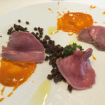 イル プレージョ - 16.1月 豚舌の63℃45分調理 バニェット・ヴェルデとロッソ レンズ豆・オレンジオイル