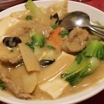 五修堂 - 五目入り豆腐の醤油煮込み（中570円）です。2016年1月