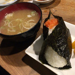 もつ焼き ねぎぼうず - H28.01.20 お味噌汁＆明太子おにぎり