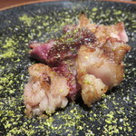 鳥茂 - 豚のチレ焼き、山椒で2