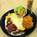 Joi Furu - オムライス&チキンカツ 外税590円(8%込で638円)　チキンカツはサクサクな衣。肉の下味＋衣にも味付けあり(いずれも控え目なので良い塩梅