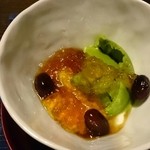 草庵秋桜 - 豆乳プリンとほうじ茶ジュレ