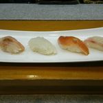 大寿司 - 中トロ炙り、南蛮えび、やりいか、本鱒、めばる