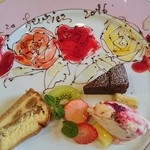 ドゥ・ラパン - バラを描いてもらったデザートプレート