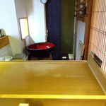 石臼挽き蕎麦 石づか - カウンター前の蕎麦打ち場（2016.Feb)