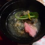 たか松 - ヒラメをのりで巻き揚げて、大根おろしの汁に葛餡(片栗かも）を混ぜたもの。これもさっぱりしていて美味しかった。