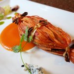 手打ち蕎麦とフレンチの やな木 - ＜2016年2月＞白身魚の金時人参の包み揚げ、オレンジソース、蛸とアボカドとフルーツのマリネ