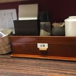 らーめん 会 - カウンター調味料S 節粉じゃなくて黒胡椒ですw