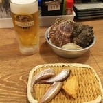 磯丸水産 - 生ビール539円、つきだし399円、活貝盛り合わせ1.187円♪