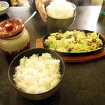 鉄皿多田屋本店 - 鉄皿[大](1,030円)、ごはん[中](230円)※写真手前、ごはん[大](280円)