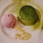 Ｌａ Ｖｉｔａ - 『宇治抹茶のパンナコッタと季節のシャーベット』(500円)！宇治抹茶のパンナコッタ、塩レモンのジュレ、いちごのアイスの３種類のドルチェ盛り合わせ～♪(^o^)丿