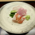 天神橋 青木 - お造り（ひらめ、車海老）