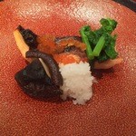 鈴なり - 2016.2 本鱒の焼き物と焼き椎茸、イクラ添え