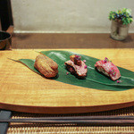 かわ村 - 2016年2月再訪：メイン Second 黒毛和牛の握りぞっと、鴨肉の握りぞっと、和牛ホホ肉とポルチーニ茸の稲荷☆