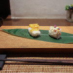 かわ村 - 2016年2月再訪：握リゾット Risotto 毛蟹、アオリ烏賊 カラスミ☆